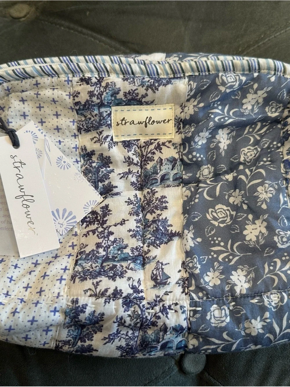 NWT Strawflower Quilted Patchwork Cosmetic Bag - Blue Floral